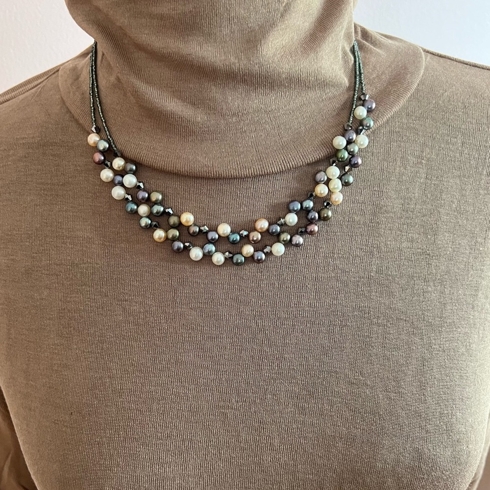 Tahitian Pearl and Cut Crystal Double Strand Necklace Lia Sophia